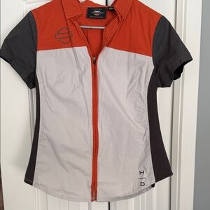 Harley-Davidson Women’s Tri-Tone Button Down Shirt - Orange, Tan, Gray